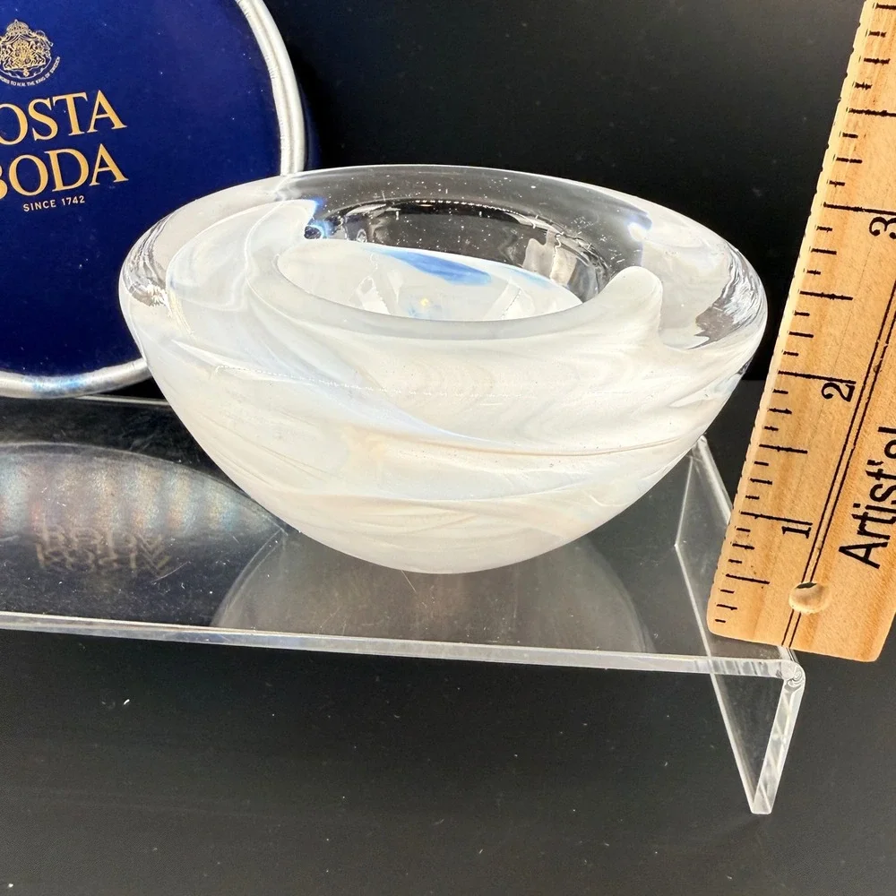 Kosta Boda Atoll White Glass Votive Candle‎ Bowl Anna Ehrner Signed with Box